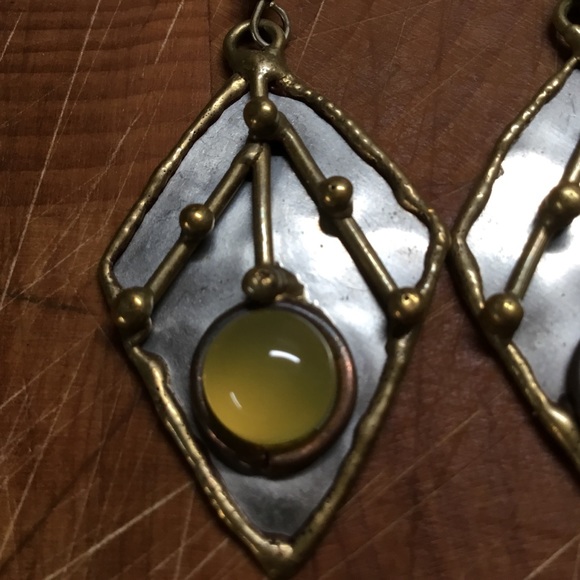 Artisan Handmade brass metal Yellow stone earrings - Picture 2 of 3